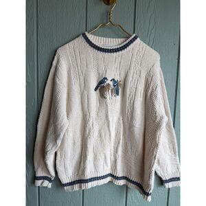 Vintage Jantzen Classics Bird Embroidered Cable Knit Sweater Made in USA Size M